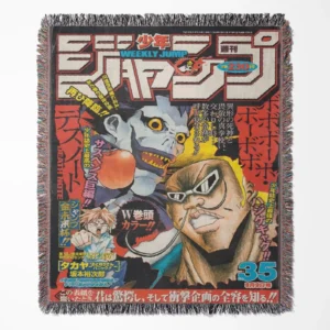 Death Note Manga Cover woven tapestry throw blanket, iconic wall art and room decor, perfect collectible gift for Death Note fans featuring the manga cover artwork.