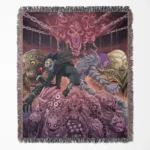 Death Note Ryuk woven tapestry throw blanket, mysterious wall rug and room decor, a dark fantasy gift for fans of the Death Note series and the ominous Shinigami Ryuk.