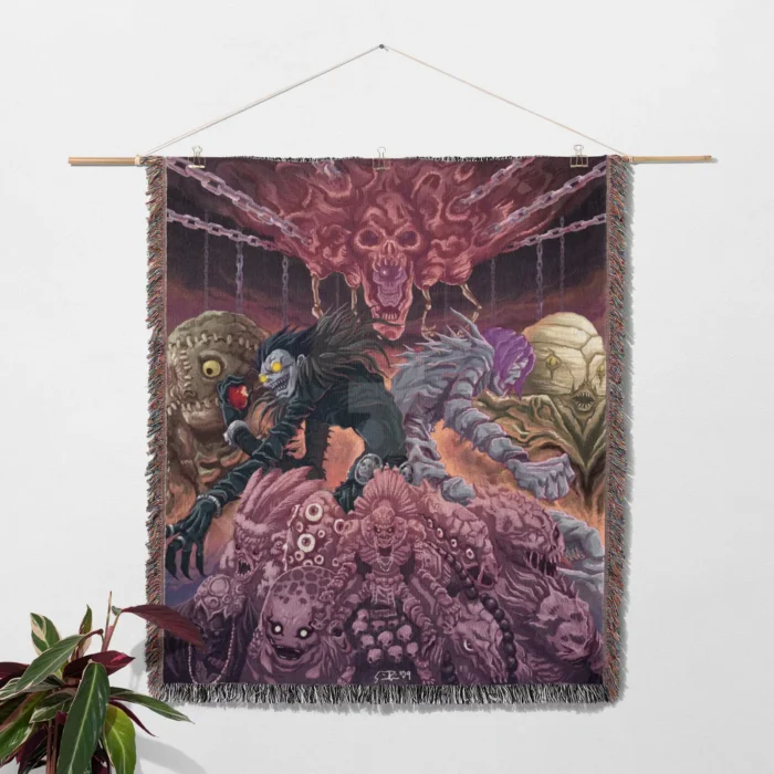 Death Ryuk Woven Tapestry Throw Blanket – Mysterious Wall Rug, Room & Home Decor, Dark Fantasy Gift - Image 9