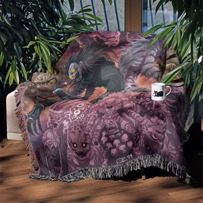 Death Ryuk Woven Tapestry Throw Blanket – Mysterious Wall Rug, Room & Home Decor, Dark Fantasy Gift - Image 10
