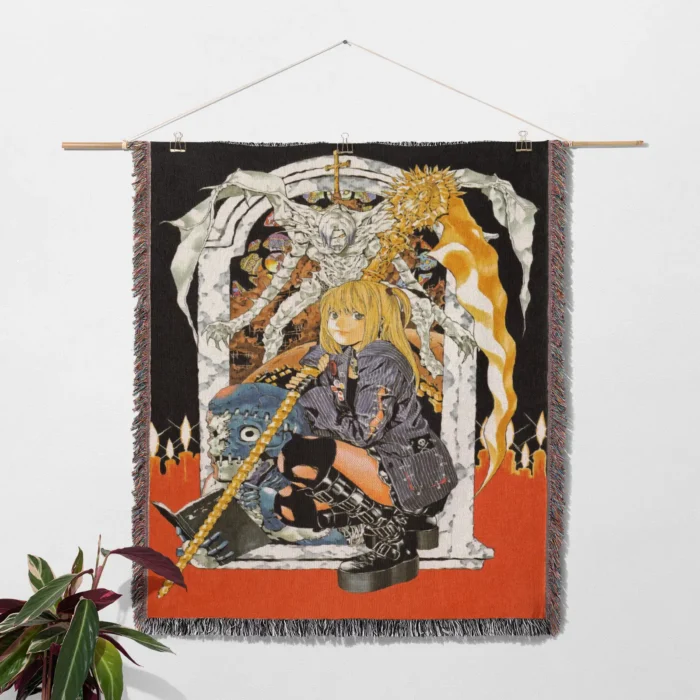 Death Misa And Shinigami Anime Woven Tapestry Throw Blanket – Gothic Wall Art, Home & Room Decor, Perfect Gift - Image 2