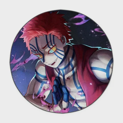 Bring the fierce and stylish *Akaza* into your gaming setup or collector decor with this round rug. Ideal for fans, it adds a bold and dynamic vibe to your space.