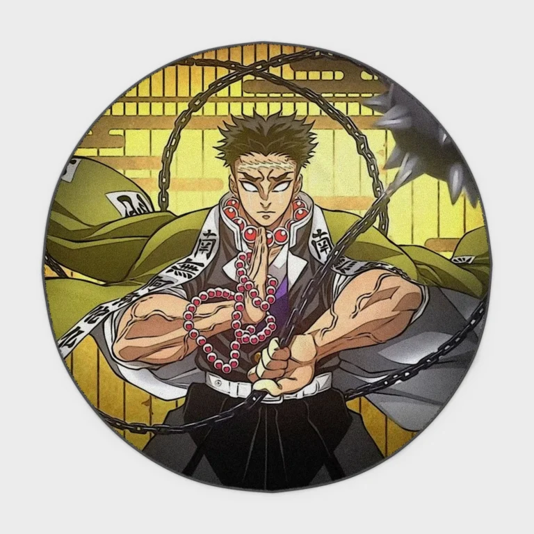 For fans of *Demon Slayer*, this Gyomei round rug brings an epic and powerful touch to your otaku room or as a fan gift. It adds strength and style to your decor.
