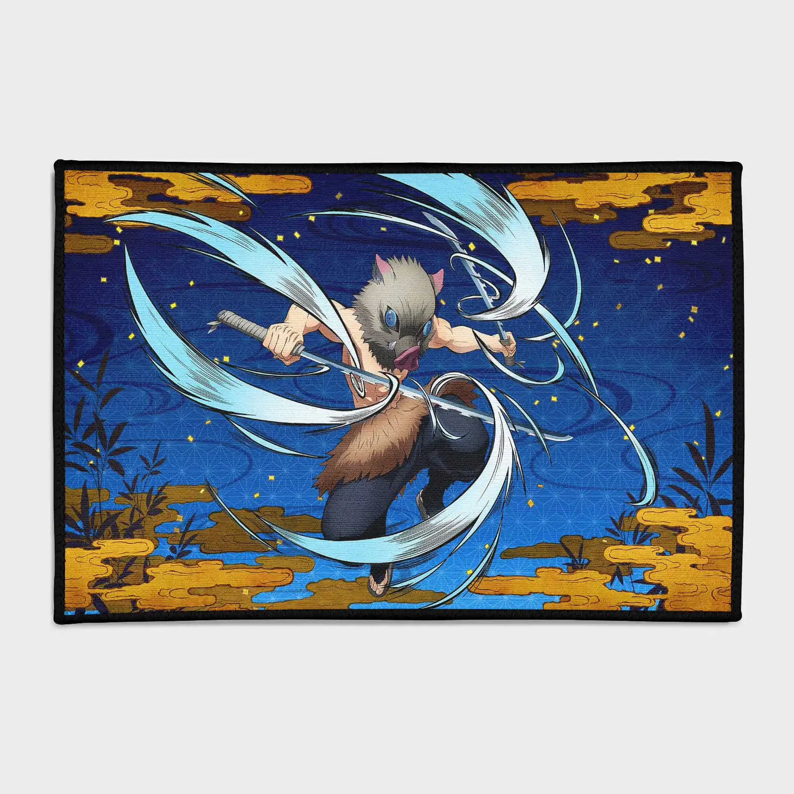 demon-slayer-inosuke-rug-h3-1 For fans of *Demon Slayer*, this Inosuke rug brings a fun and wild touch to your bedroom or themed room. It’s perfect for showcasing the boar’s headstrong spirit.