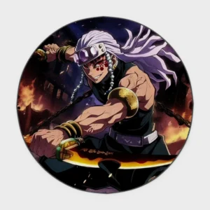 Step into the flashy and vibrant world of *Demon Slayer* with this Tengen Uzui round rug. Perfect for boys' rooms or flashy room setups, it adds a bold and energetic vibe to your space.