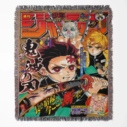 Demon Slayer woven tapestry throw blanket, stunning wall art and room decor, perfect as a gift for Demon Slayer fans.