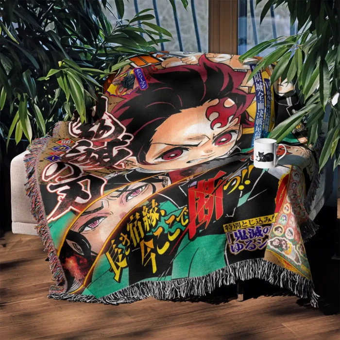Demon Manga Cover Anime Woven Tapestry Throw Blanket – Stylish Wall Rug, Room & Home Decor, Collectible Gift - Image 3