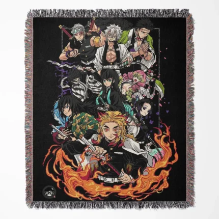 Demon Slayer woven tapestry throw blanket, minimalist wall art and room decor, an anime-inspired accent perfect for fans of Demon Slayer’s art style.