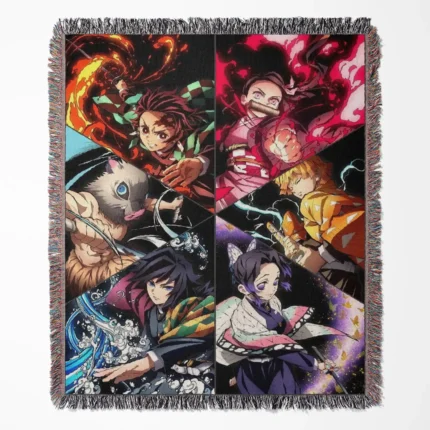 Demon Slayer woven tapestry throw blanket, cozy wall art and room decor, a stylish accent piece for enhancing any Demon Slayer-themed space.