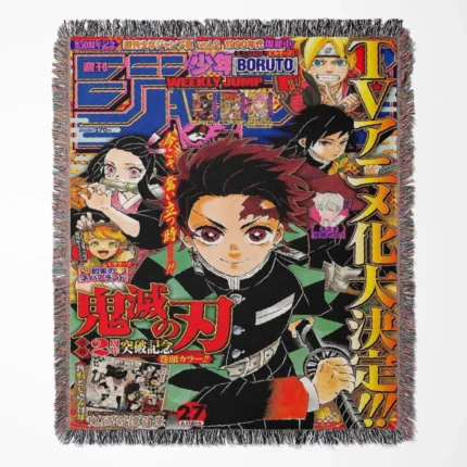 Demon Slayer Manga Cover woven tapestry throw blanket, wall rug and room decor, an ideal gift for fans of Demon Slayer featuring the manga cover art.