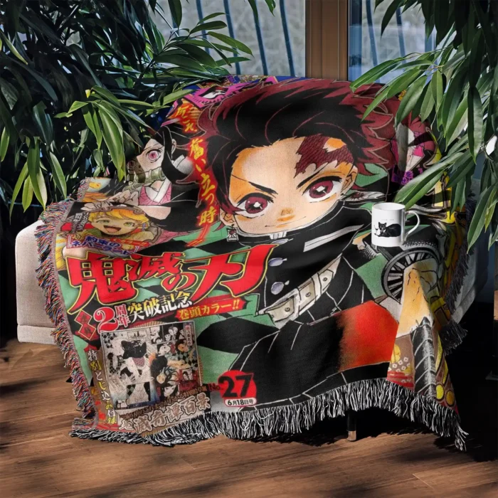 Demon Manga Cover Woven Tapestry Throw Blanket – Wall Rug, Room & Home Decor, Perfect Gift for Fans - Image 3