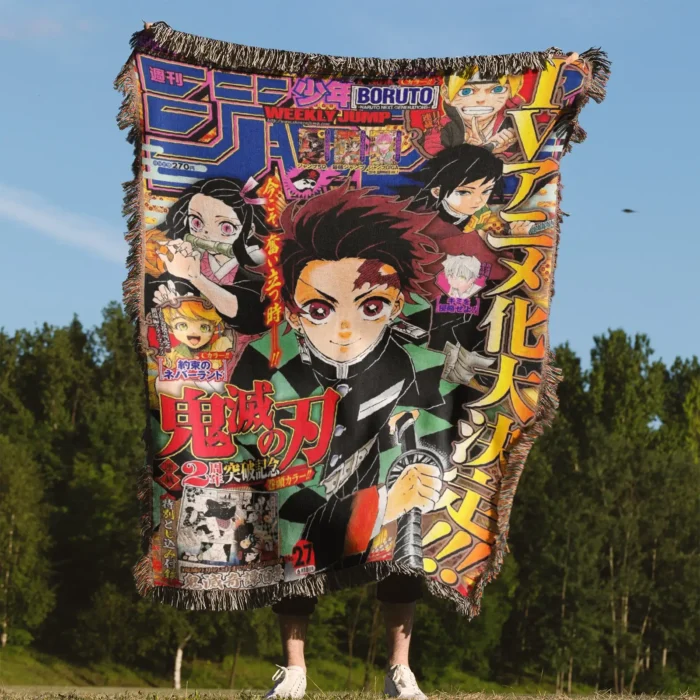 Demon Manga Cover Woven Tapestry Throw Blanket – Wall Rug, Room & Home Decor, Perfect Gift for Fans - Image 4