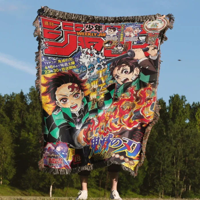 Demon Tanjiro Woven Tapestry Throw Blanket – Iconic Wall Hanging, Room & Home Decor, Collectible Gift - Image 4