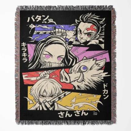 Demon Slayer woven tapestry throw blanket, artistic wall art and room decor, a stylish accent piece perfect for fans of the unique art style of Demon Slayer.