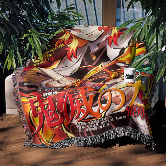 Demon Rengoku Kyoujurou Anime Woven Tapestry Throw Blanket – Fiery Wall Art, Room & Home Decor, Perfect Gift - Image 3