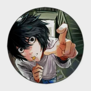 For fans of *Death Note*, this L Lawliet round rug adds a unique and quirky touch to your bedroom or fan room display. It’s perfect for those who appreciate the iconic detective’s style.