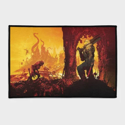 For fans of intense action, this *Doom* rug is a perfect fit. Ideal for gaming rooms or action fan decor, it brings the adrenaline-pumping world of *Doom* into your space.