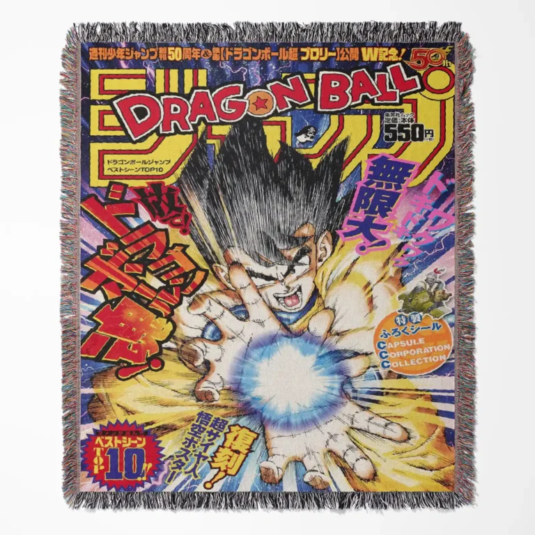 Dragon Ball woven tapestry throw blanket, classic wall art and room decor, perfect gift for fans of the iconic Dragon Ball series.
