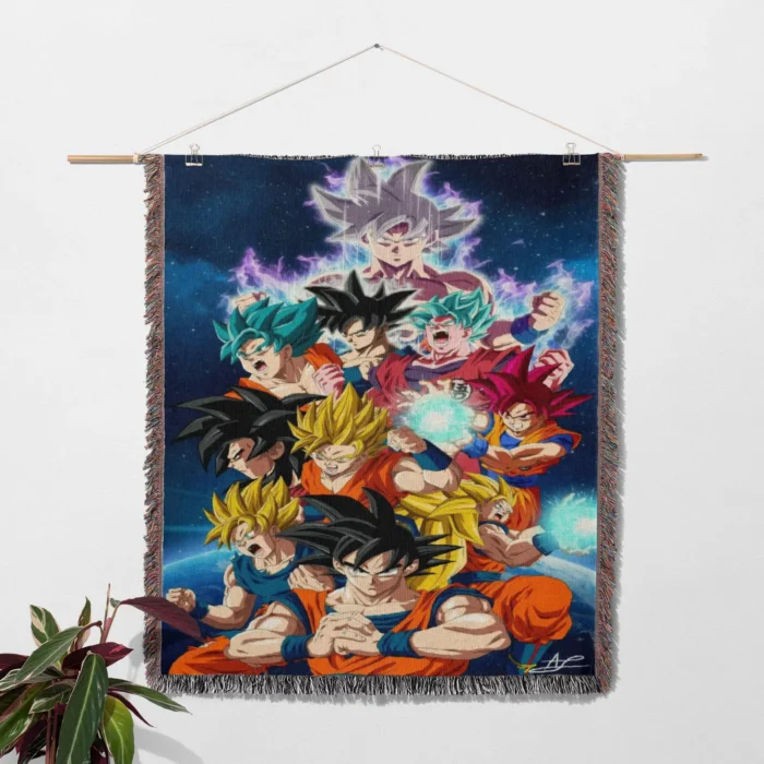 DB Goku Woven Tapestry Throw Blanket – Legendary Wall Rug, Room & Home Decor, Collectible Gift - Image 2