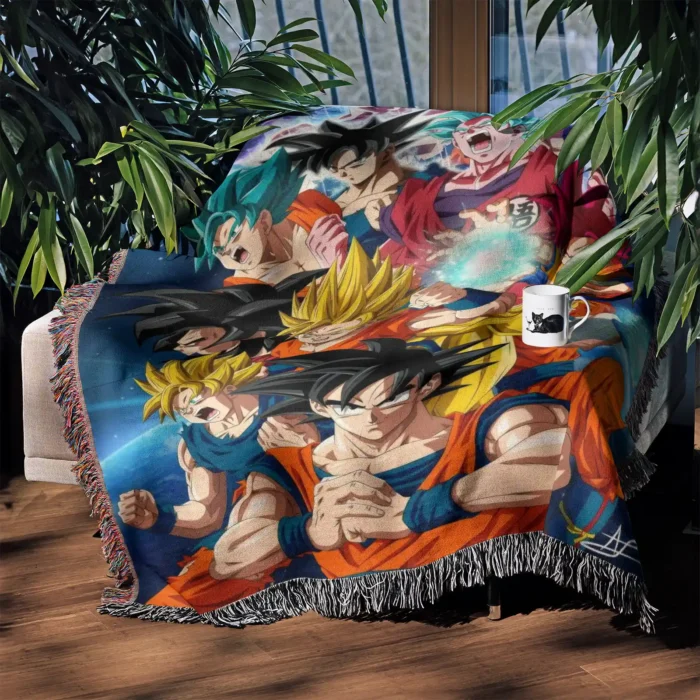 DB Goku Woven Tapestry Throw Blanket – Legendary Wall Rug, Room & Home Decor, Collectible Gift - Image 3