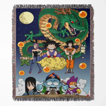 DB woven tapestry throw blanket, cozy wall art, and room decor, anime-inspired accent to enhance your space with vibrant Dragon Ball art.