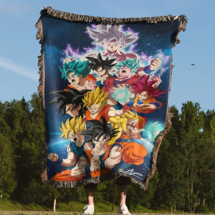 DB Goku Woven Tapestry Throw Blanket – Legendary Wall Rug, Room & Home Decor, Collectible Gift - Image 4