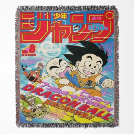 DB Manga Cover woven tapestry throw blanket, iconic wall rug and room decor, ideal home gift for Dragon Ball fans featuring the manga cover art.