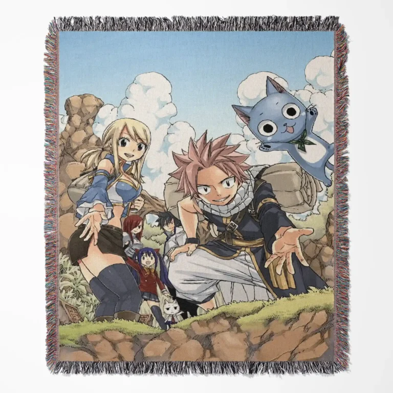 FT woven tapestry throw blanket, vibrant home accent and room decor, anime-inspired decor perfect for fans of vibrant fantasy themes.