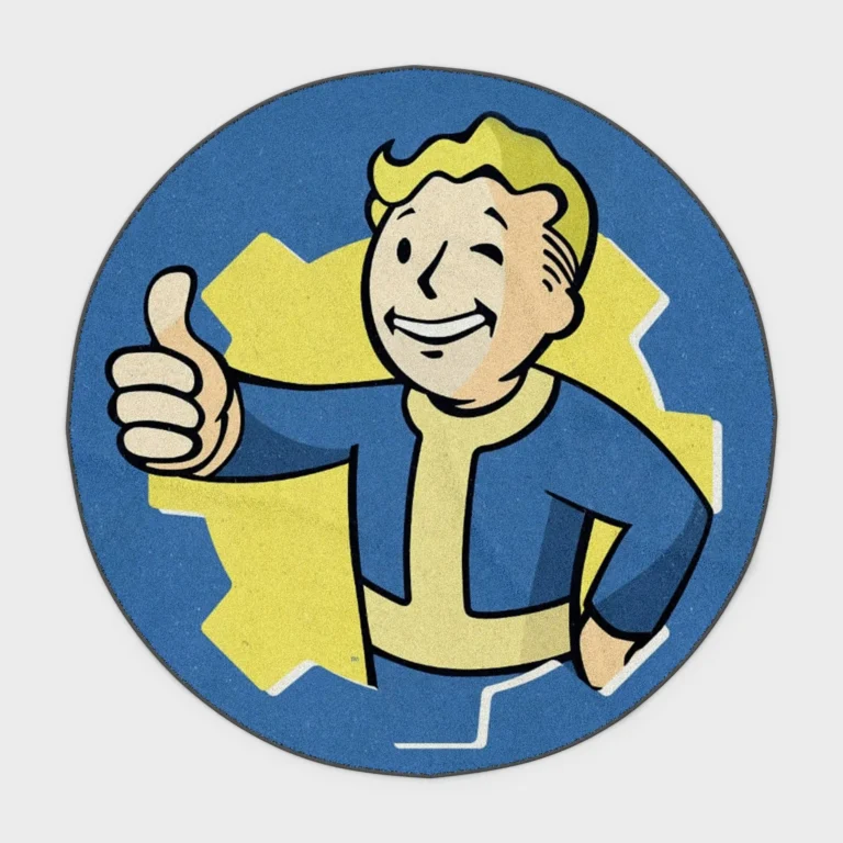 Embrace the *Fallout* universe with this Vault Boy round rug. Ideal for gaming rooms or vault-themed setups, this fun rug adds character and charm to your space while enhancing your fan decor.