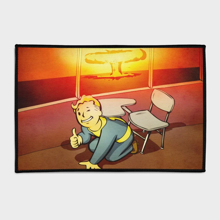 Bring the apocalyptic world of *Fallout* into your space with this FO rug. Perfect for boys' rooms or as apocalyptic decor, it adds a rugged, post-apocalyptic vibe to your space.