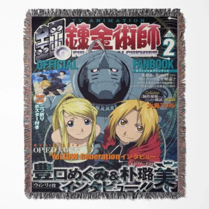 FA Manga Cover woven tapestry throw blanket, iconic wall rug and room decor, ideal gift for fans of the FA series.