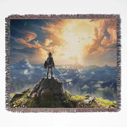 Breath of the Wild woven tapestry throw blanket, offering stylish wall rug design and room decor, making it the perfect gift for fans of Breath of the Wild.