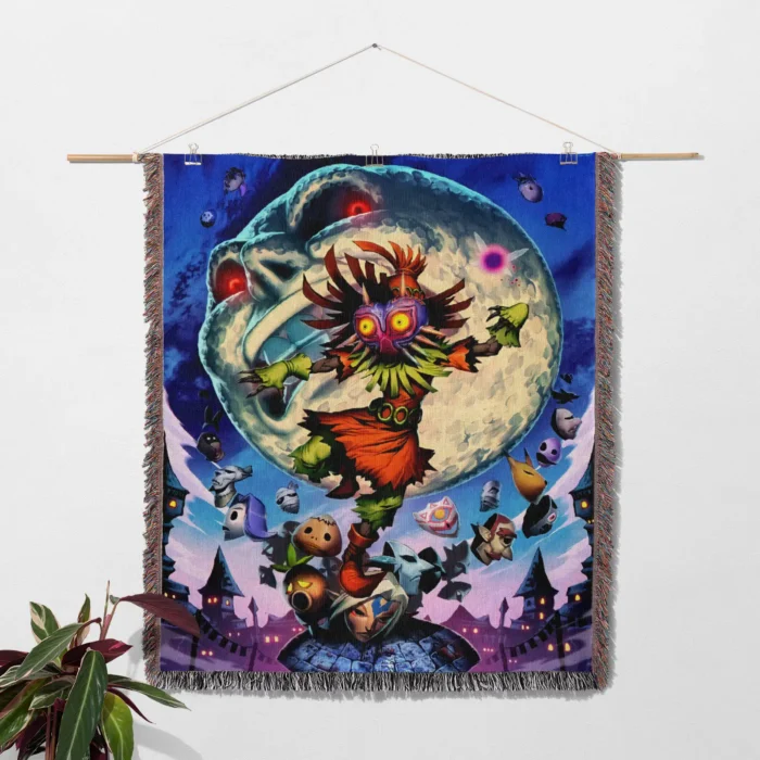 Zelda Majora’s Mask Woven Tapestry Throw Blanket – Fun Wall Art, Room Decor, Picnic Mat, Cozy Home Decor - Image 2