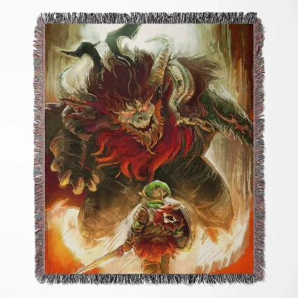 Zelda woven tapestry throw blanket, featuring cute wall art design, room decor, and home decor, perfect as a gift for fans of the Zelda series.