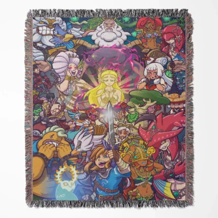Zelda woven tapestry throw blanket, featuring stylish wall art design, room decor, and picnic mat functionality, perfect as a collectible accent for Legend of Zelda fans.
