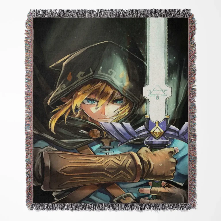 Link woven tapestry throw blanket, offering stylish wall rug design, room decor, and cozy home decor, perfect as a collectible item for Legend of Zelda fans.