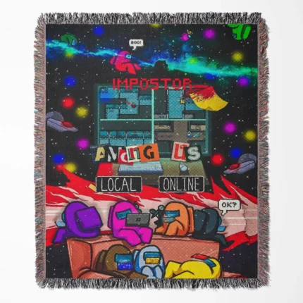 Among Us woven tapestry throw blanket, collectible wall rug design, cozy throw perfect for room and home decor.