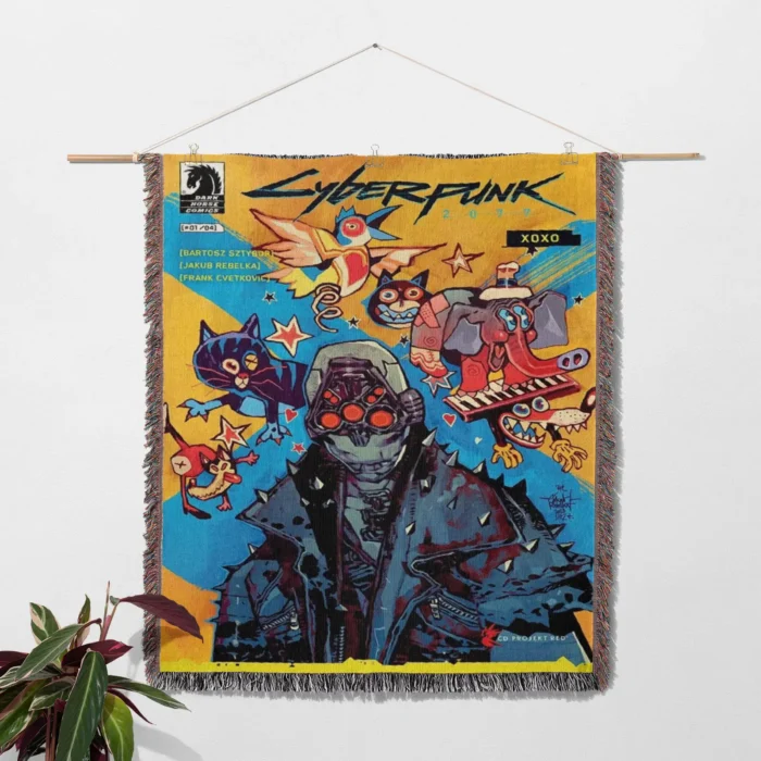 2077 Woven Tapestry Throw Blanket – Cozy Wall Art, Home Decor & Gamer Merch - Image 2