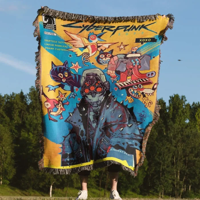 2077 Woven Tapestry Throw Blanket – Cozy Wall Art, Home Decor & Gamer Merch - Image 4