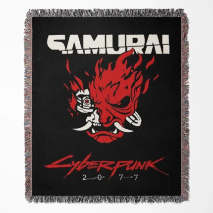 Cyberpunk woven tapestry throw blanket, featuring futuristic wall art and cozy room decor, perfect for wall rug and home decor accents.