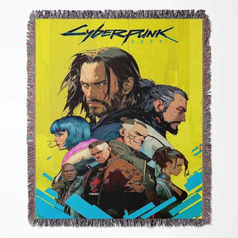 Cyberpunk woven tapestry throw blanket, offering soft wall rug design and unique room decor, making it a perfect cozy gift for fans.