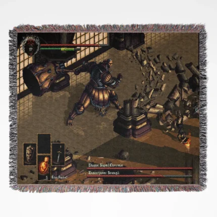 Dark Souls Retro Game woven tapestry throw blanket, featuring fun wall art and cozy room decor, perfect as a picnic mat gift for Dark Souls fans.