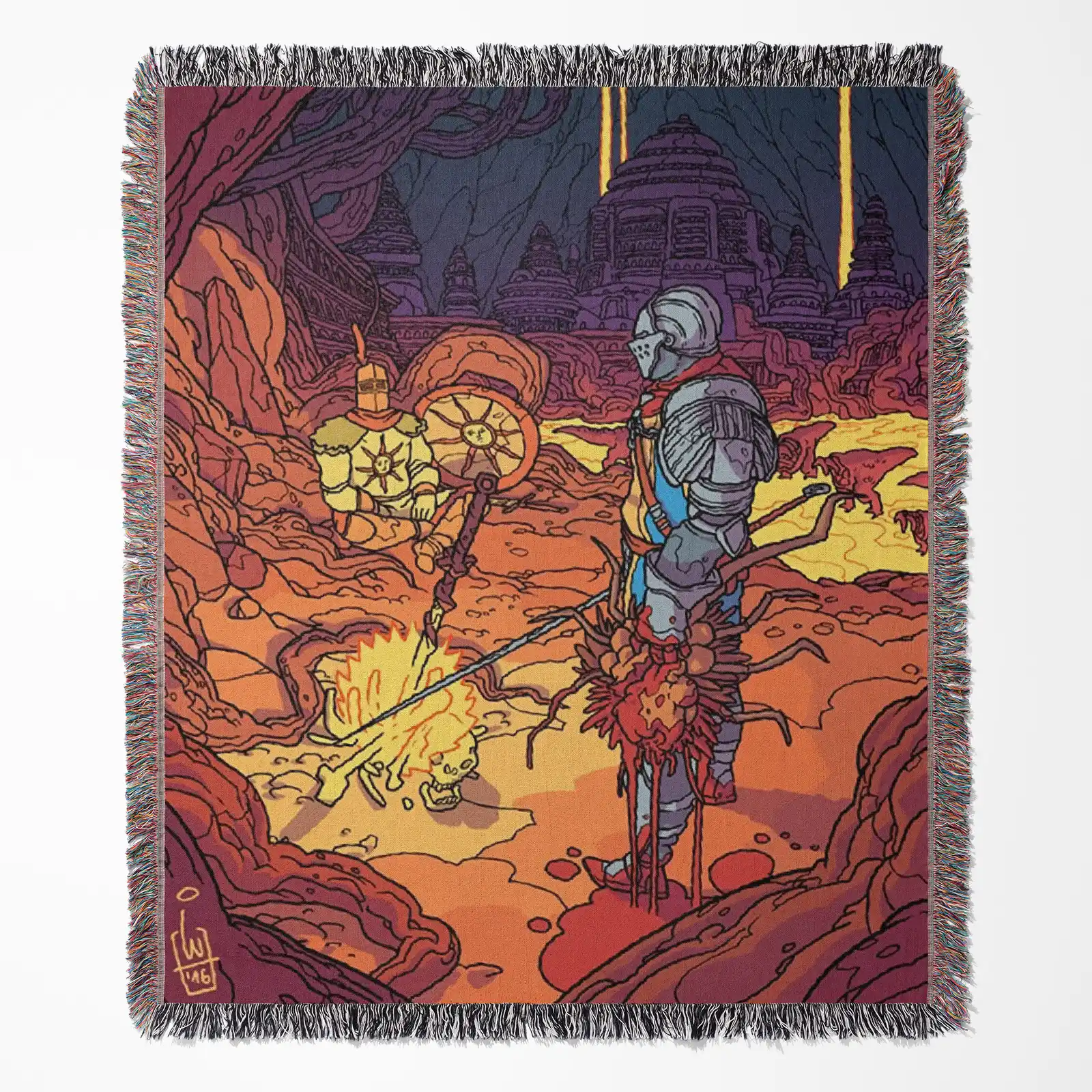 game-woven-tapestry-throw-blanket-223 Dark Souls woven tapestry throw blanket, featuring collectible wall rug design, cozy room decor, and home decor, making it a great throw for Dark Souls lovers.