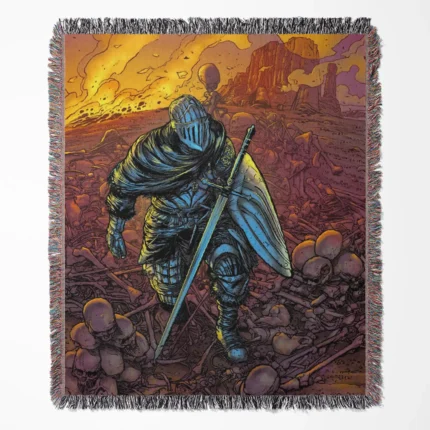 Dark Souls woven tapestry throw blanket, offering unique room decor and wall art, perfect as a merch item and picnic mat for fans.