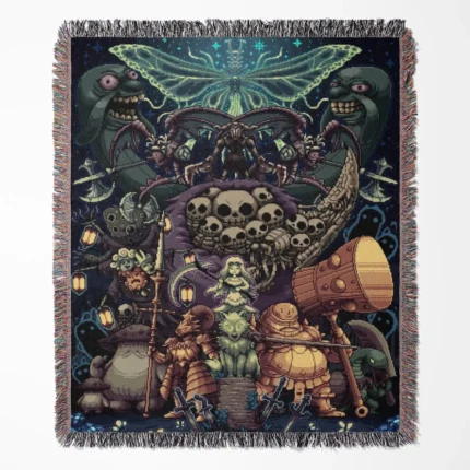 Dark Souls Pixel woven tapestry throw blanket, offering retro wall rug design and unique room decor, making it the perfect gift for Dark Souls gamers.