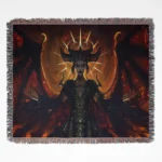 Diablo woven tapestry throw blanket, featuring dark fantasy wall art design and iconic room decor, making it the perfect gift for gamers.