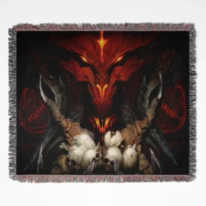 Diablo woven tapestry throw blanket, designed with vintage wall rug and cozy home decor, ideal as a collectible item for Diablo fans.