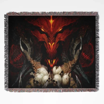 Diablo woven tapestry throw blanket, designed with vintage wall rug and cozy home decor, ideal as a collectible item for Diablo fans.
