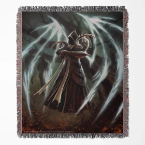 Diablo woven tapestry throw blanket, offering unique wall rug design and premium room decor, perfect as must-have gamer merch.