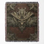 Diablo woven tapestry throw blanket, featuring dark wall art design and cozy room decor, making it the perfect gift for Diablo fans.